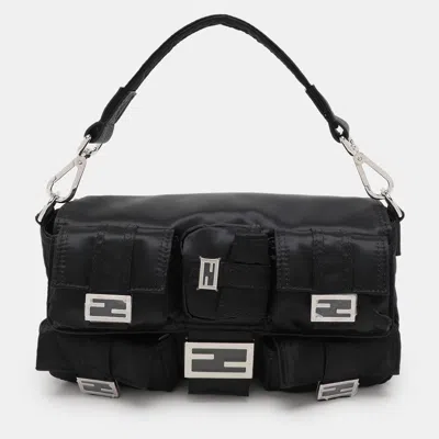 Pre-owned Fendi Black Nylon Multipocket Baguette Bag
