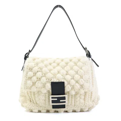 Pre-owned Fendi Black Off-white Wool Leather Shoulder Bag ()
