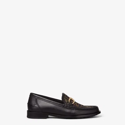Fendi Black  O'lock Loafers In Brown