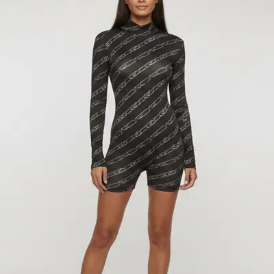 Pre-owned Fendi Black O'lock Print Technical Jersey Bodysuit M