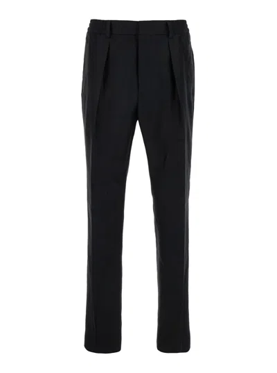 Fendi Black Pants With Elastic Waistband And Pences In Cotton Blend Man In Multicolor