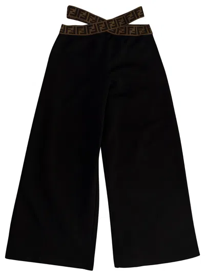 Fendi Teen Girls Black Cotton Ff Logo Trousers