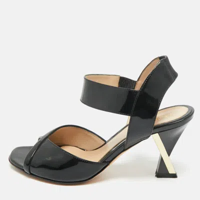 Pre-owned Fendi Black Patent Leather Ankle Strap Sandals Size 36