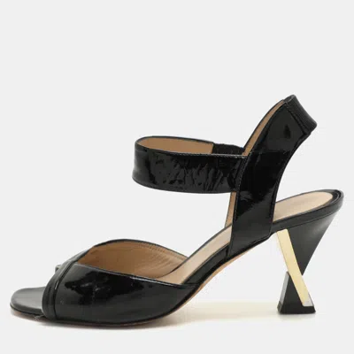 Pre-owned Fendi Black Patent Leather Ankle Strap Sandals Size 37.5