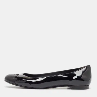 Pre-owned Fendi Black Patent Leather Cap Toe Ballet Flats Size 37.5