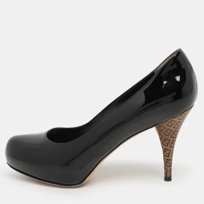 Pre-owned Fendi Black Patent Leather Ff Logo Print Heel Pumps Size 37