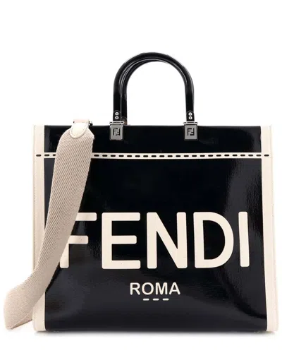 Fendi Black Patent Leather Sunshine Shopper Tote Medium (authentic Pre-loved)