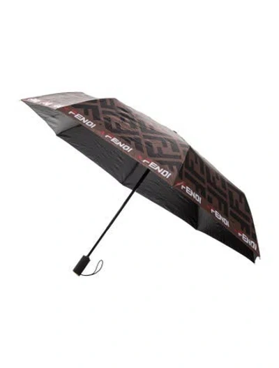 Pre-owned Fendi Black Patterned Umbrella In Brown