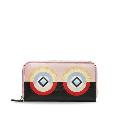 Pre-owned Fendi Black Pink Leather Long Wallet (bi-fold) () In Multi