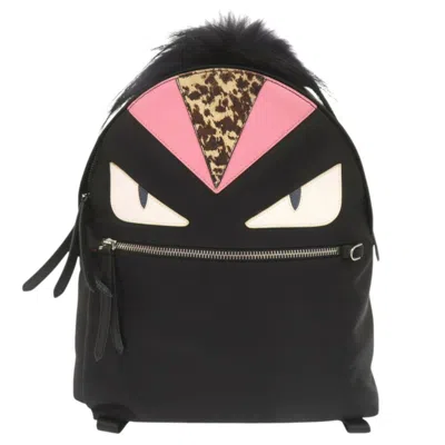 Pre-owned Fendi Black Pink White Nylon Leather Fur Backpack ()