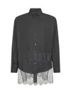 Fendi Black Pinstriped Wool And Lace Shirt In Black
