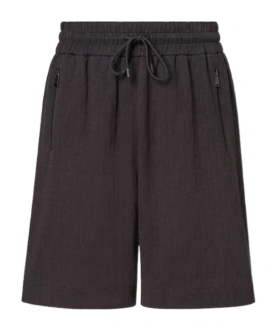 Fendi Black Piqué Ff Jacquard Shorts In Gray
