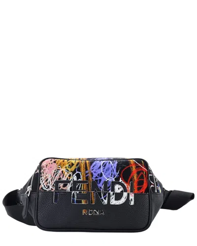 Pre-owned Fendi Black Printed Nylon X Noel Fielding Abstract Belt Bag (authentic Pre-  Loved)