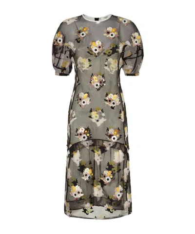 Fendi Floral-print Silk Midi Dress In Black