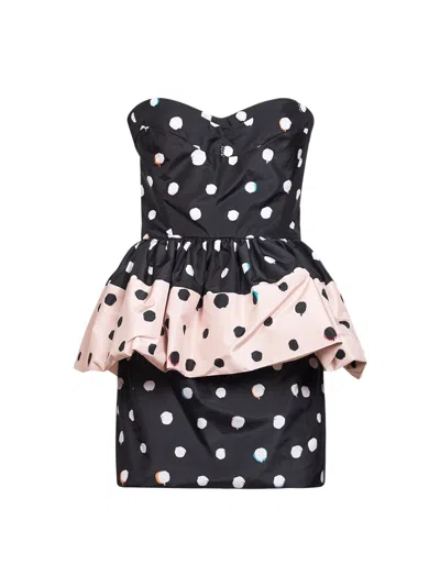 FENDI BLACK PRINTED TAFFETA BUSTIER MINIDRESS