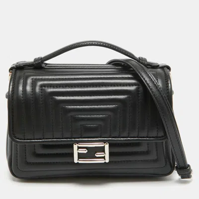 Pre-owned Fendi Black Quilted Leather Micro Double Baguette Bag