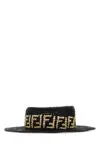 Fendi Monogram-pattern Raffia Hat In Black