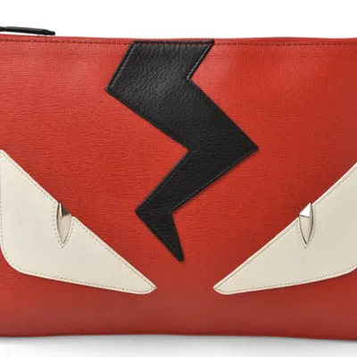 Pre-owned Fendi Black Red Color Canvas Clutch Bag () In Multi