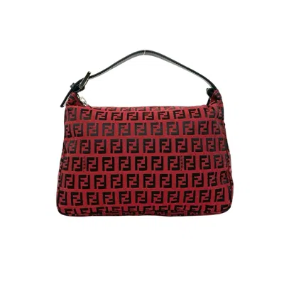 Pre-owned Fendi Black Red Color Canvas Leather Handbag Tote Bag () In Multi