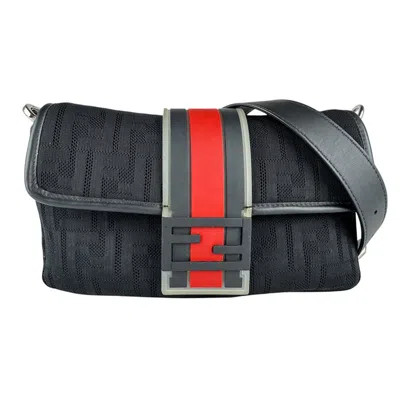 Pre-owned Fendi Black Red Color Fabric Rubber Shoulder Bag () In Multi
