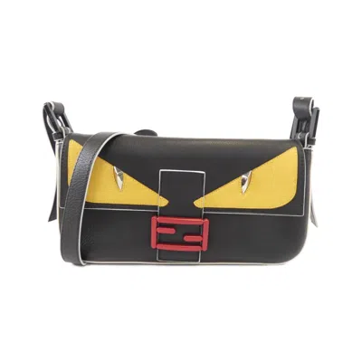 Pre-owned Fendi Black Red Color Silver Leather Handbag Shoulder Bag ()