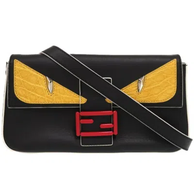 Pre-owned Fendi Black Red Color Yellow Leather Shoulder Bag ()