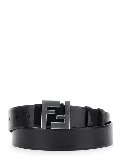 Fendi Black Reversible Belt With Ff Logo Buckle In Leather Man