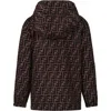 Fendi Black Reversible Raincoat For Kids With Double F In Black