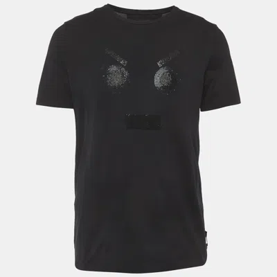 Pre-owned Fendi Black Rhinestone Monster Eyes Jersey T-shirt Xl