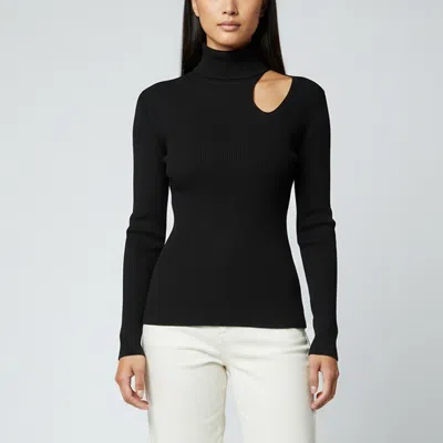 Pre-owned Fendi Black Rib Knit Cut-out Mock Neck Top S