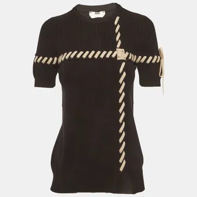 Pre-owned Fendi Black Rib Knit Lace-up Top S