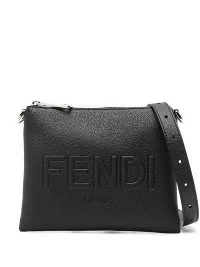 Fendi Black Roma Leather After Mini Phone Pouch