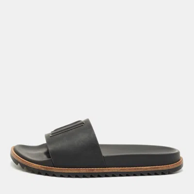Pre-owned Fendi Black Rubber Ff Logo Ppool Slides Size 41