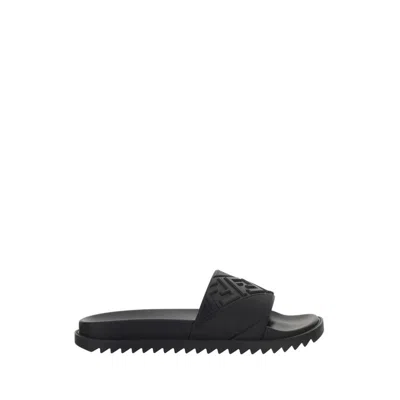 Fendi Rubber Slides With High Strap And Embossed Ff Motif Shoes In Black
