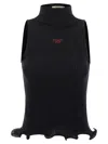 Fendi High Neck Sleeveless Ribbed Top In Blue