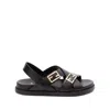 Fendi Women Black Singback Sandals With Ff Buckle Closure And Criss-crossed Straps In Leather Woman In Black