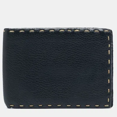 Pre-owned Fendi Black Selleria Leather Bifold Wallet In Brown