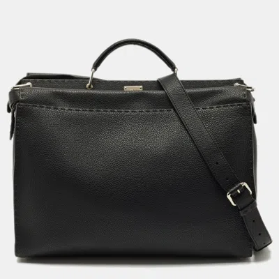 Pre-owned Fendi Black Selleria Leather Monster Peekaboo Iseeu Briefcase