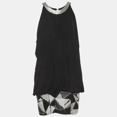 Pre-owned Fendi Black Sequined Knit Sleeveless Mini Dress S
