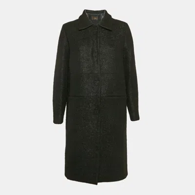 Pre-owned Fendi Black Shearling Velcro Closure Mid-length Coat M
