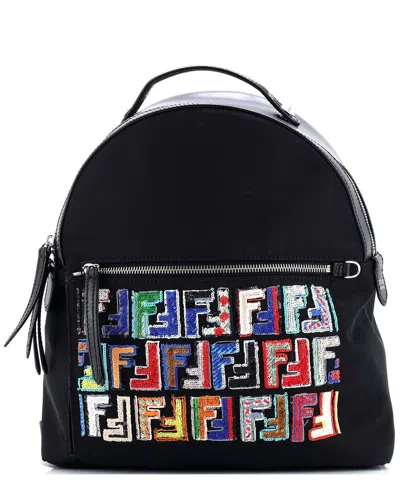 Fendi Black Sheep Leather By The Way Backpack Zucca Sequin Embellished Medium  (authentic Pre-loved)