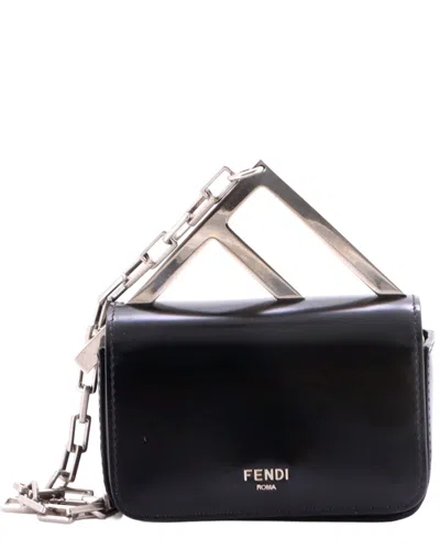 Pre-owned Fendi Black Sheep Leather Ff Chain Clutch Bag Nano (authentic Pre-loved) In Black/black