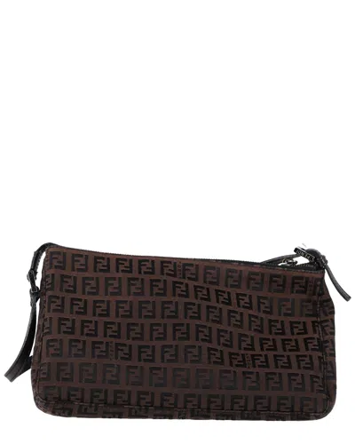 Fendi Black Sheep Leather Zucca Ff Baguette Shoulder Bag (authentic Pre-loved) In Multi