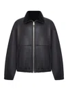 Fendi Men Black Shearling Jacket With Dropped Shoulders And Ff Patch On The Rear In Leather Man In Black