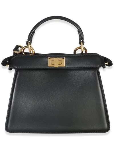 Pre-owned Fendi Black Shiny Nappa Leather Petite Peekaboo I See U Satchel (authentic  Pre-loved)