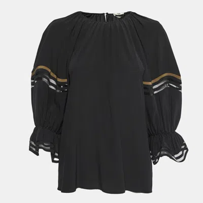 Pre-owned Fendi Black Silk Balloon Sleeve Top S