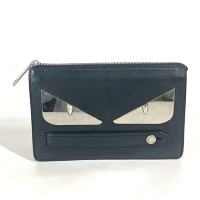 Pre-owned Fendi Black Silver Leather Clutch Bag Pouch () In Black, Silver