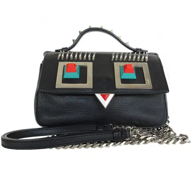 Pre-owned Fendi Black Silver Leather Metal Handbag Shoulder Bag ()