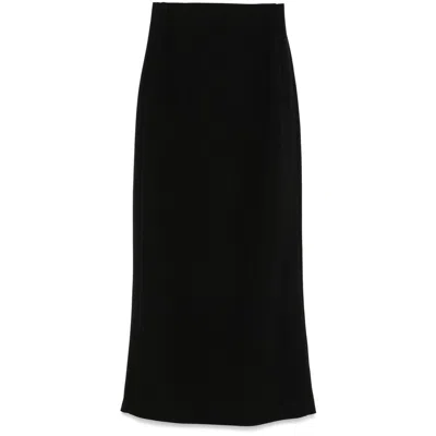 Fendi Logo Embroidered Back-slit Long Skirt In Black