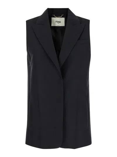 FENDI FENDI BLACK SLEEVELESS VEST IN WOOL WOMAN